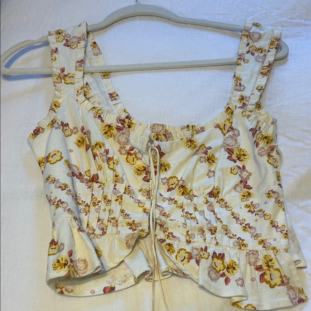 For Love And Lemons Cream Floral Ruffle Blouse